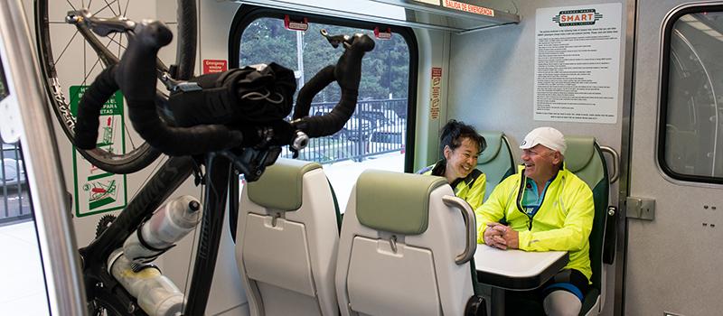 Two bicyclist on the SMART train.